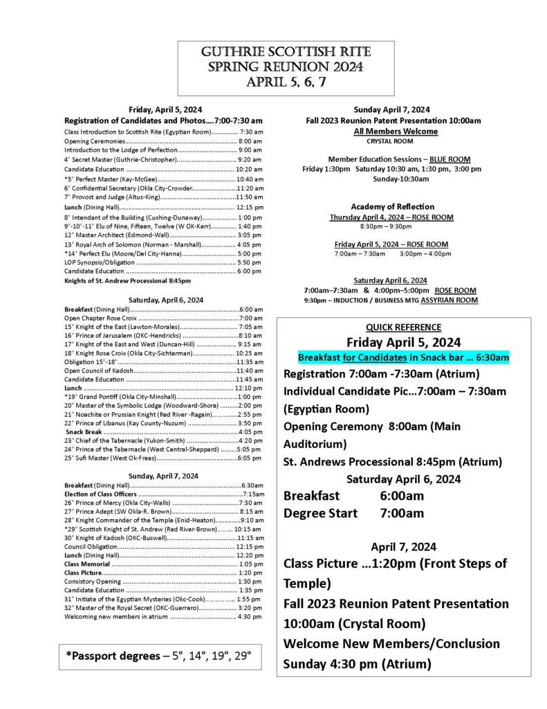 Spring 2024 Reunion April 57 Guthrie Scottish Rite